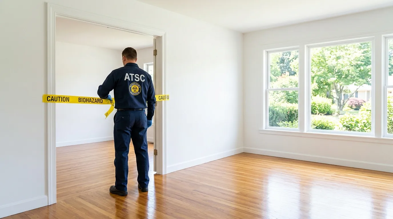 Certified biohazard cleanup crew performing Trauma Scene Cleanup in Groves